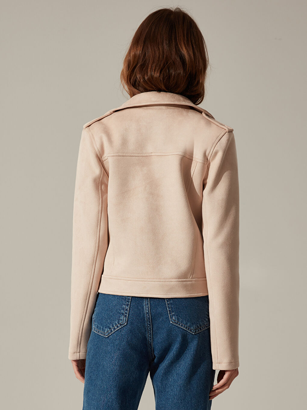 Bej Deri Görünümlü Mont-4