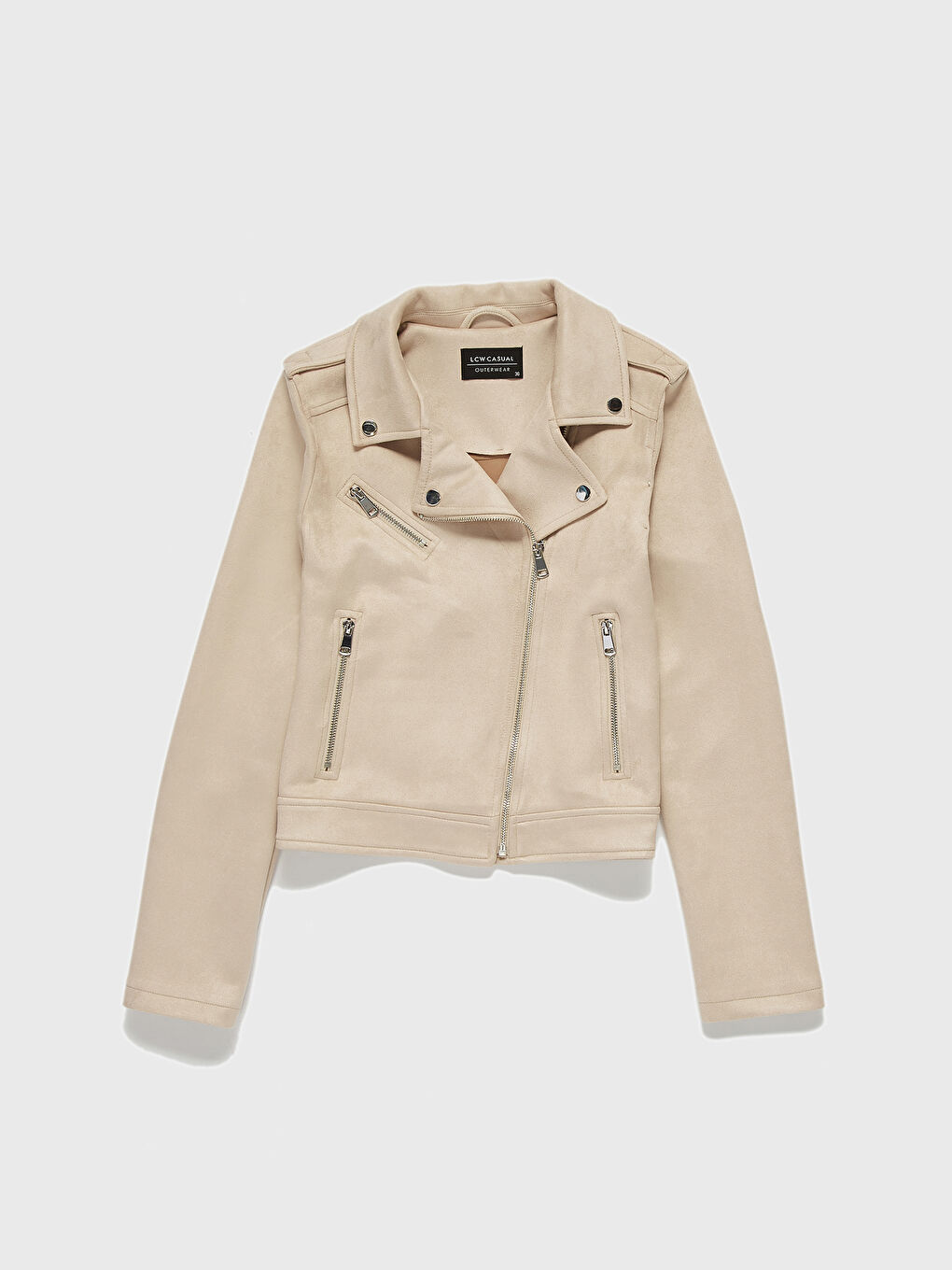 Bej Deri Görünümlü Mont-1