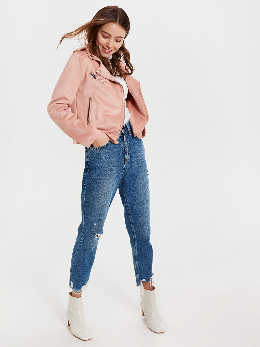 Açık Pembe Deri Görünümlü Mont-2