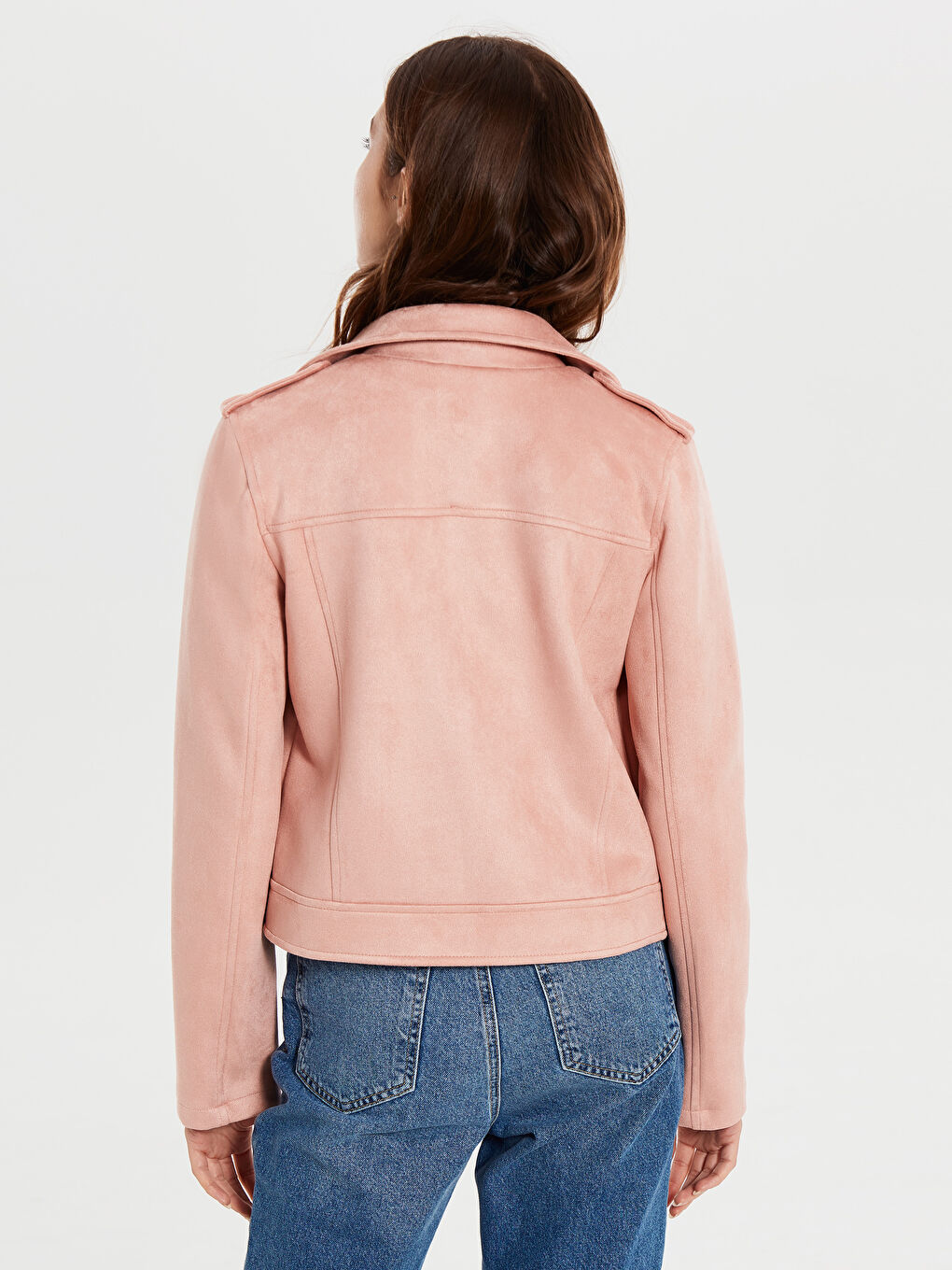 Açık Pembe Deri Görünümlü Mont-3