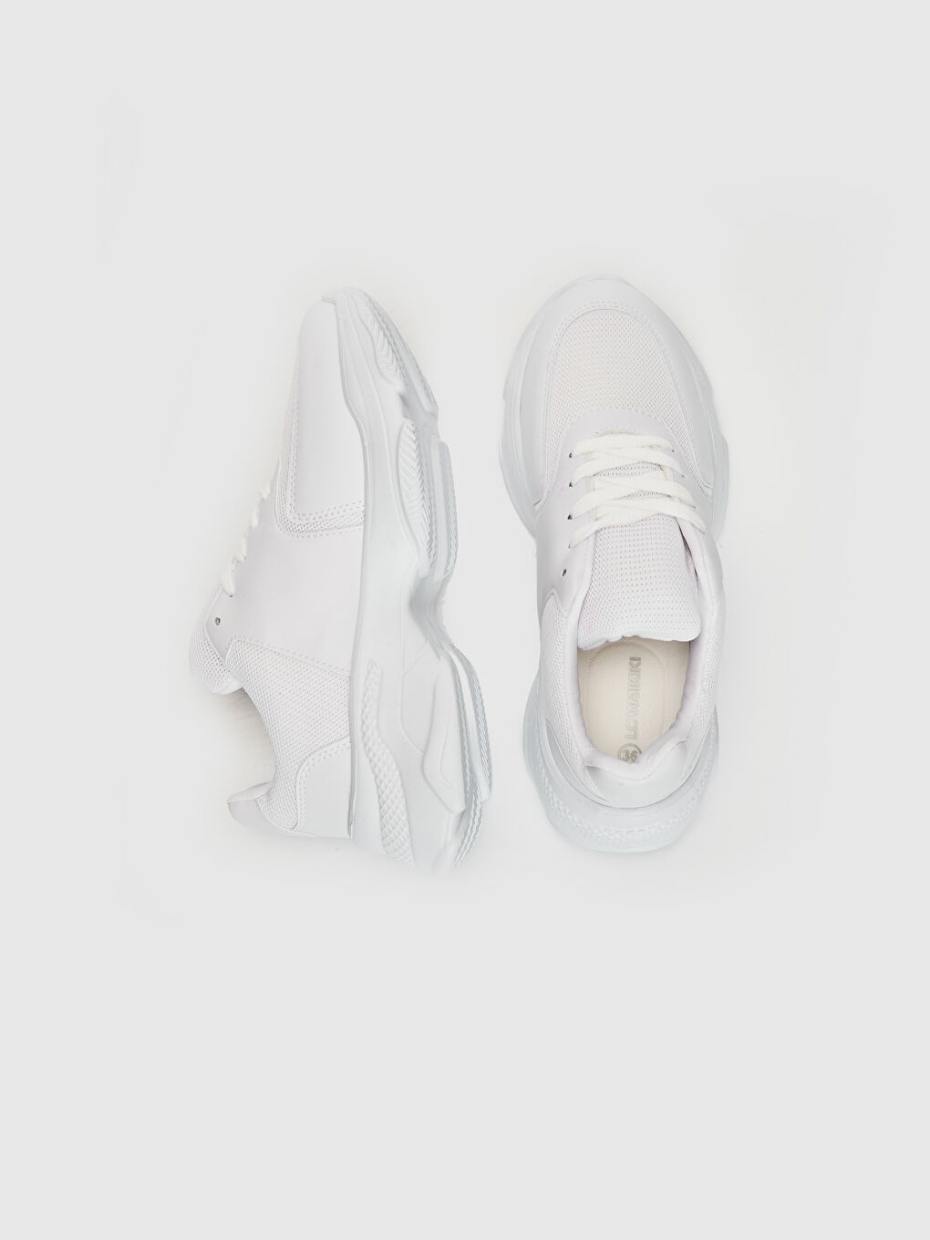 Beyaz Kalın Tabanlı File Detaylı Kadın Spor Ayakkabı-2