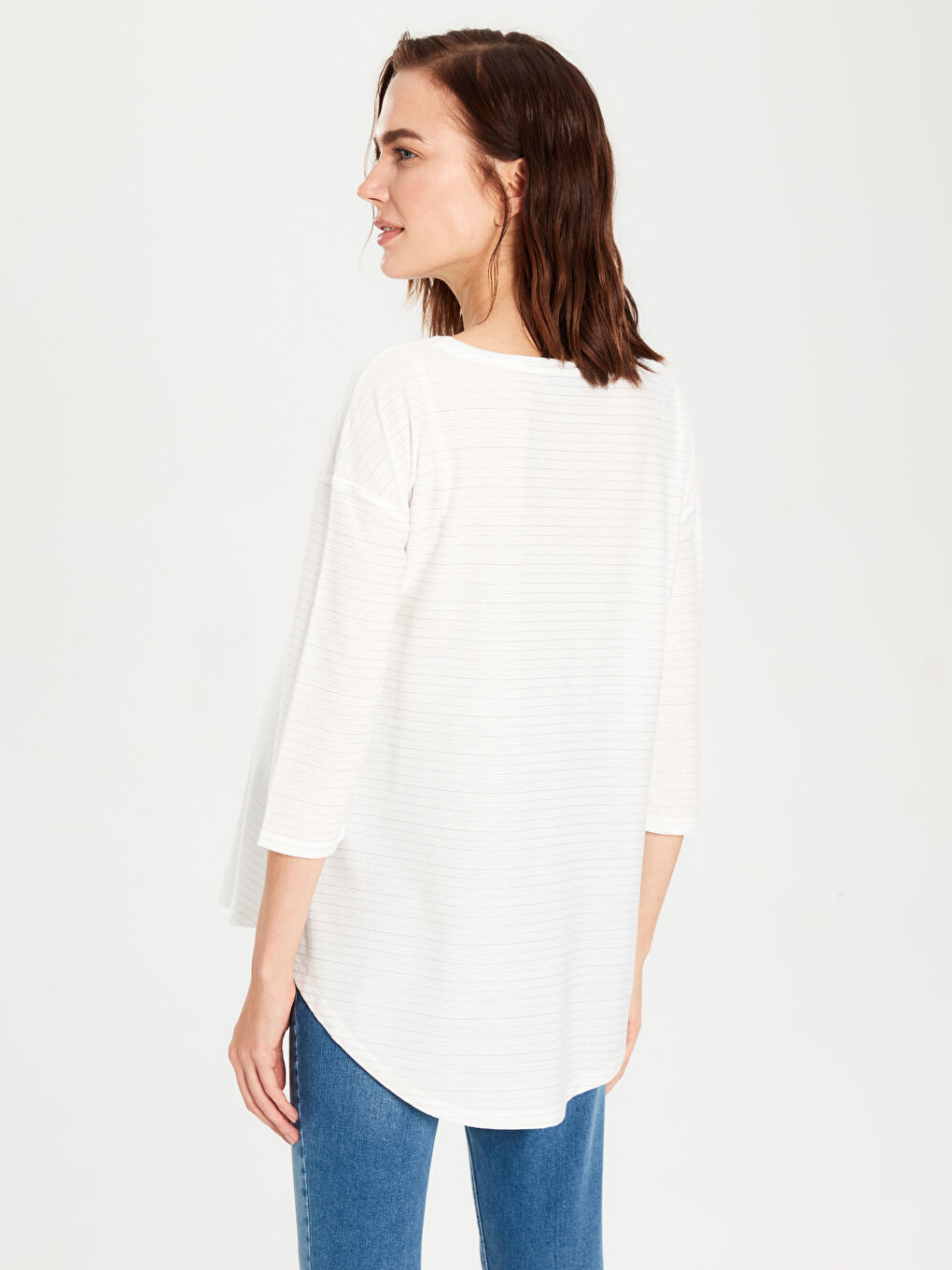 Ekru Bisiklet Yaka Düz Hamile Tişört-5