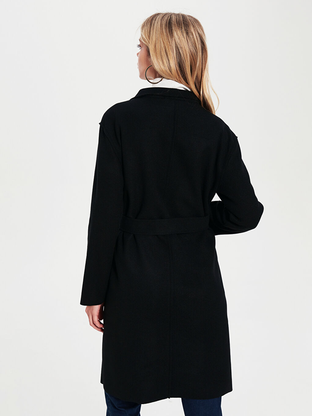 Siyah Ceket Yaka Kadın Kaşe Kaban-2