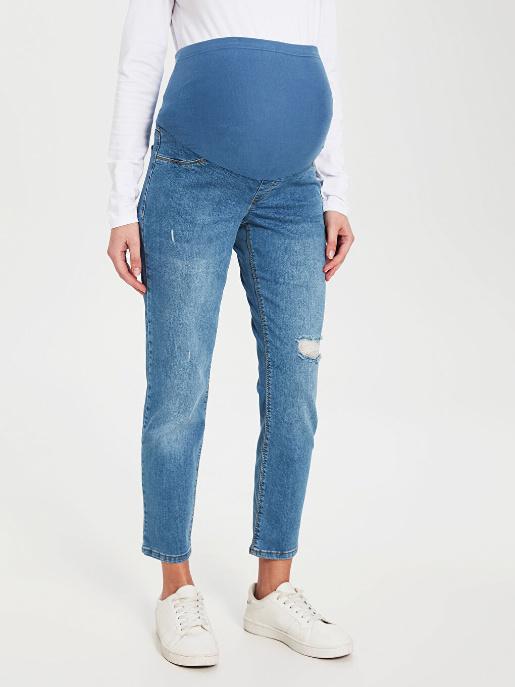 İndigo Düz Paça Hamile Jean Pantolon-6