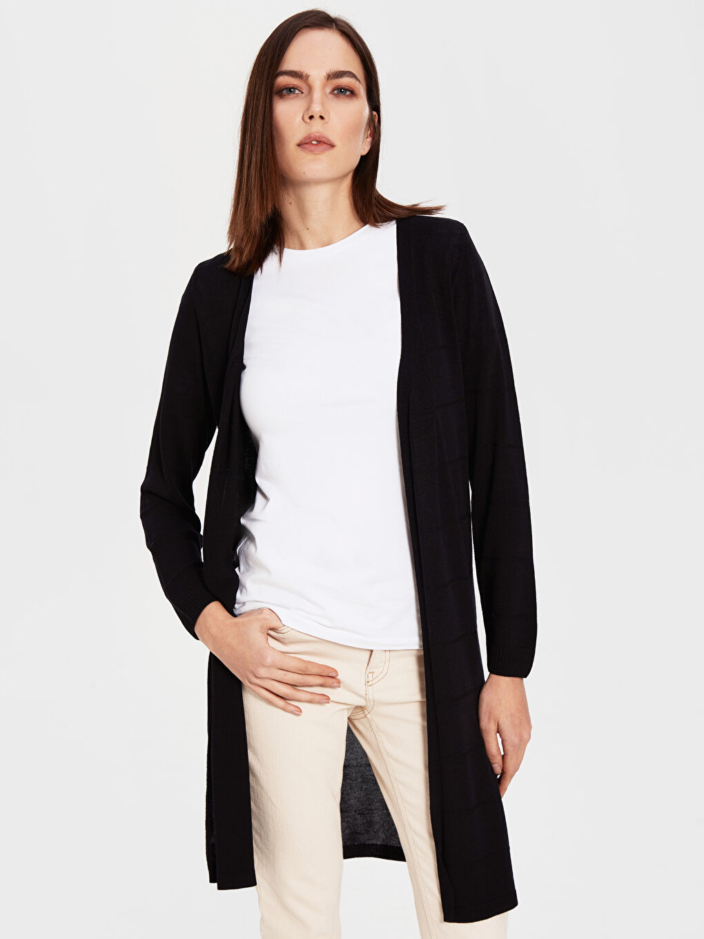 Женский кардиган с длинным рукавом, тонкий, прямой