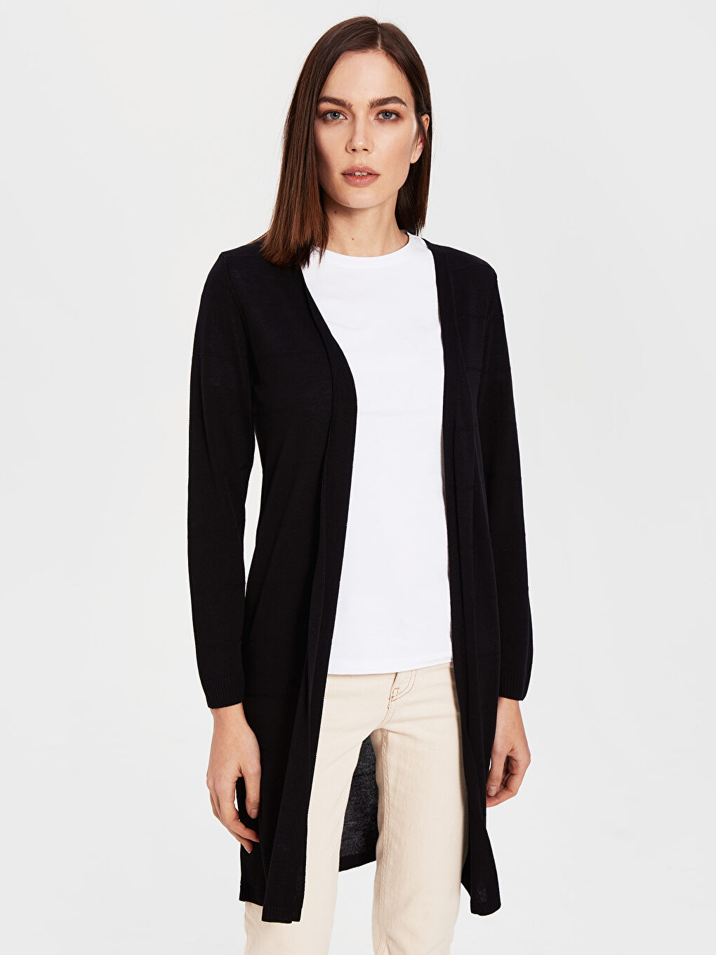 Женский кардиган с длинным рукавом, тонкий, прямой-1