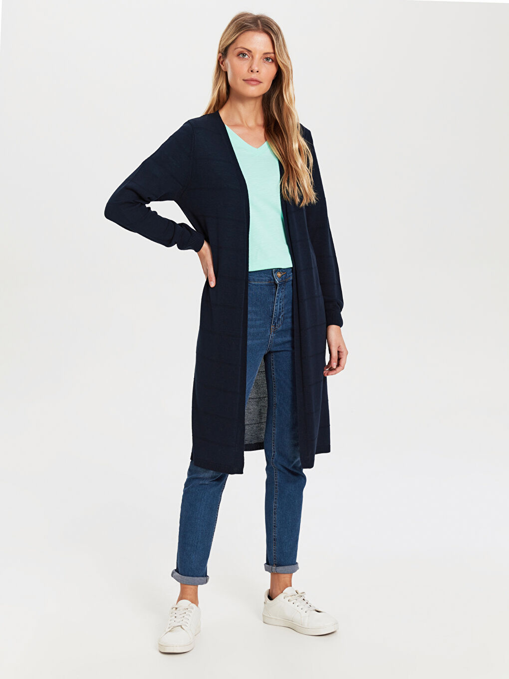 Women's Long Sleeve Cardigan Sweater Slim Straight-2