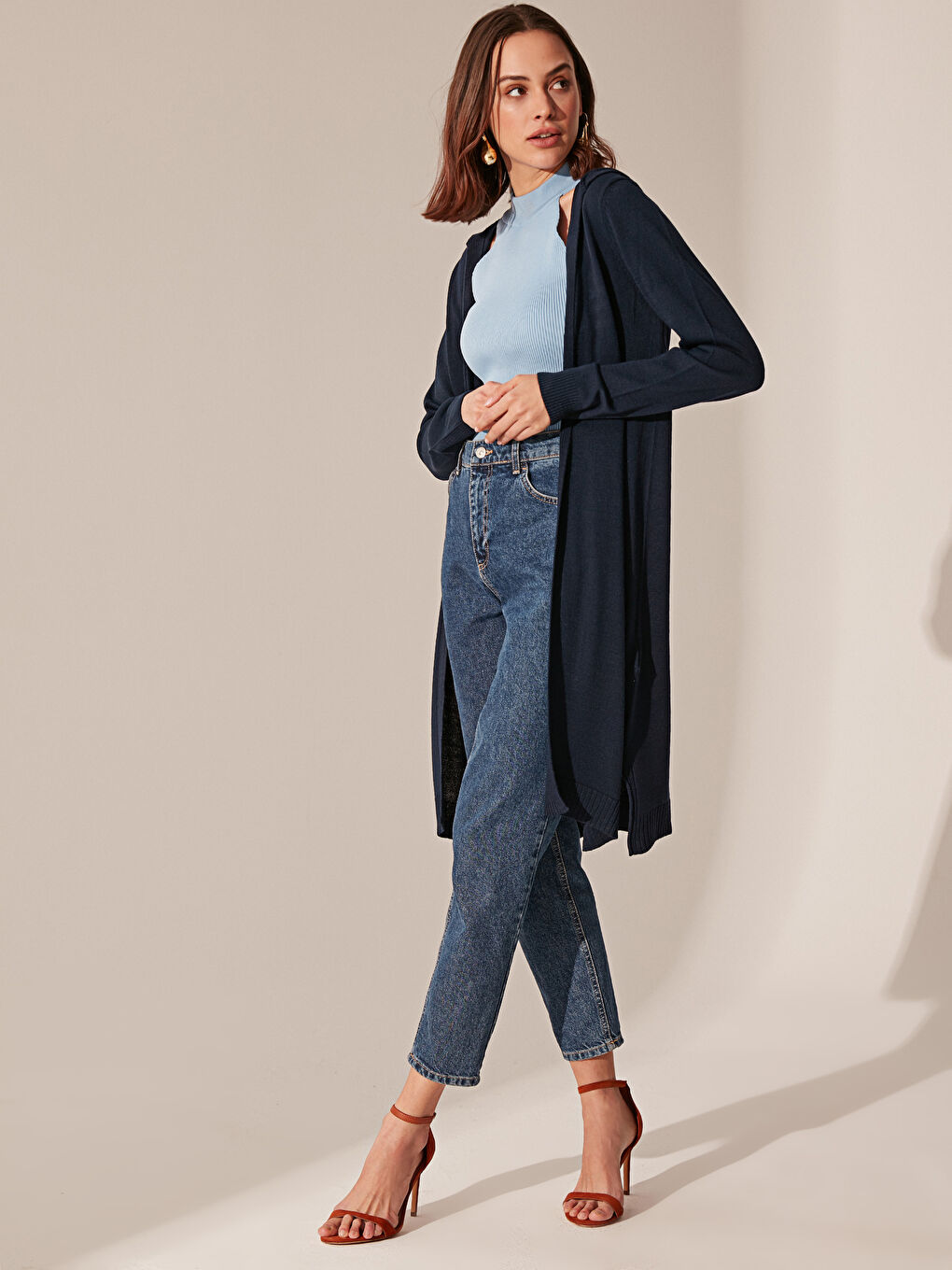 Lacivert Salaş İnce Uzun Kollu Kadın Triko Hırka