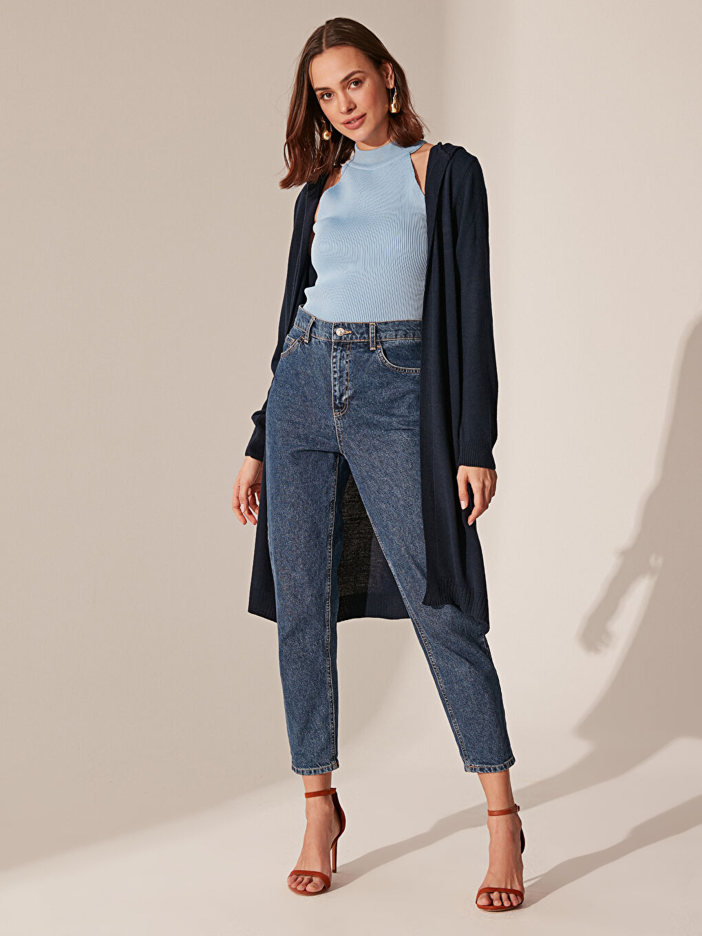 Lacivert Salaş İnce Uzun Kollu Kadın Triko Hırka-2