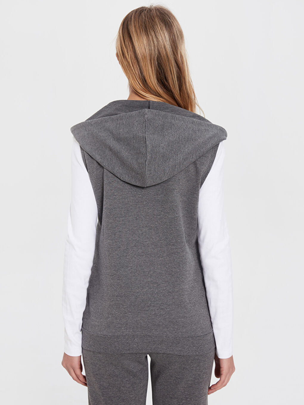 Antrasit Kadın Kapüşonlu Düz Yelek-3