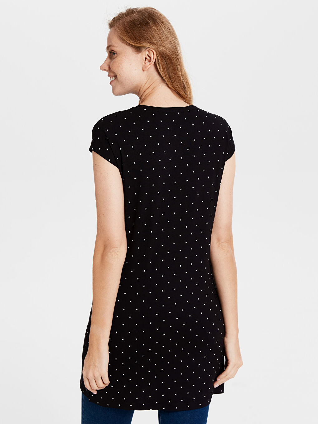 Siyah Puantiyeli Viskon Kısa Kollu Kadın Tunik-2