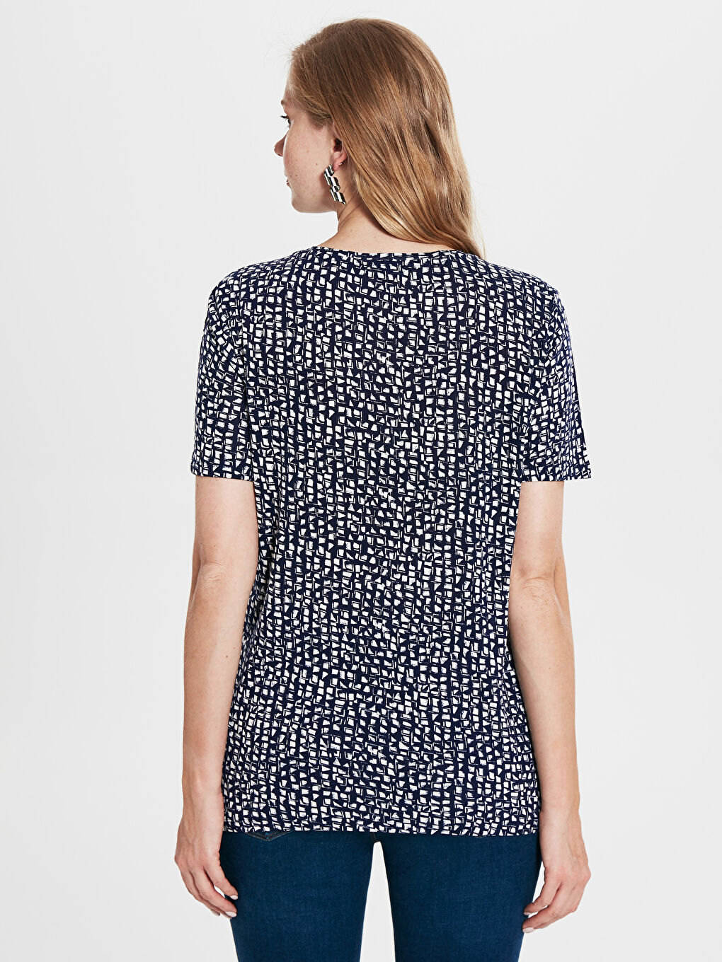 Тениски с Дълъг Ръкав и V-образно Деколте от Вискоза с Принт-3