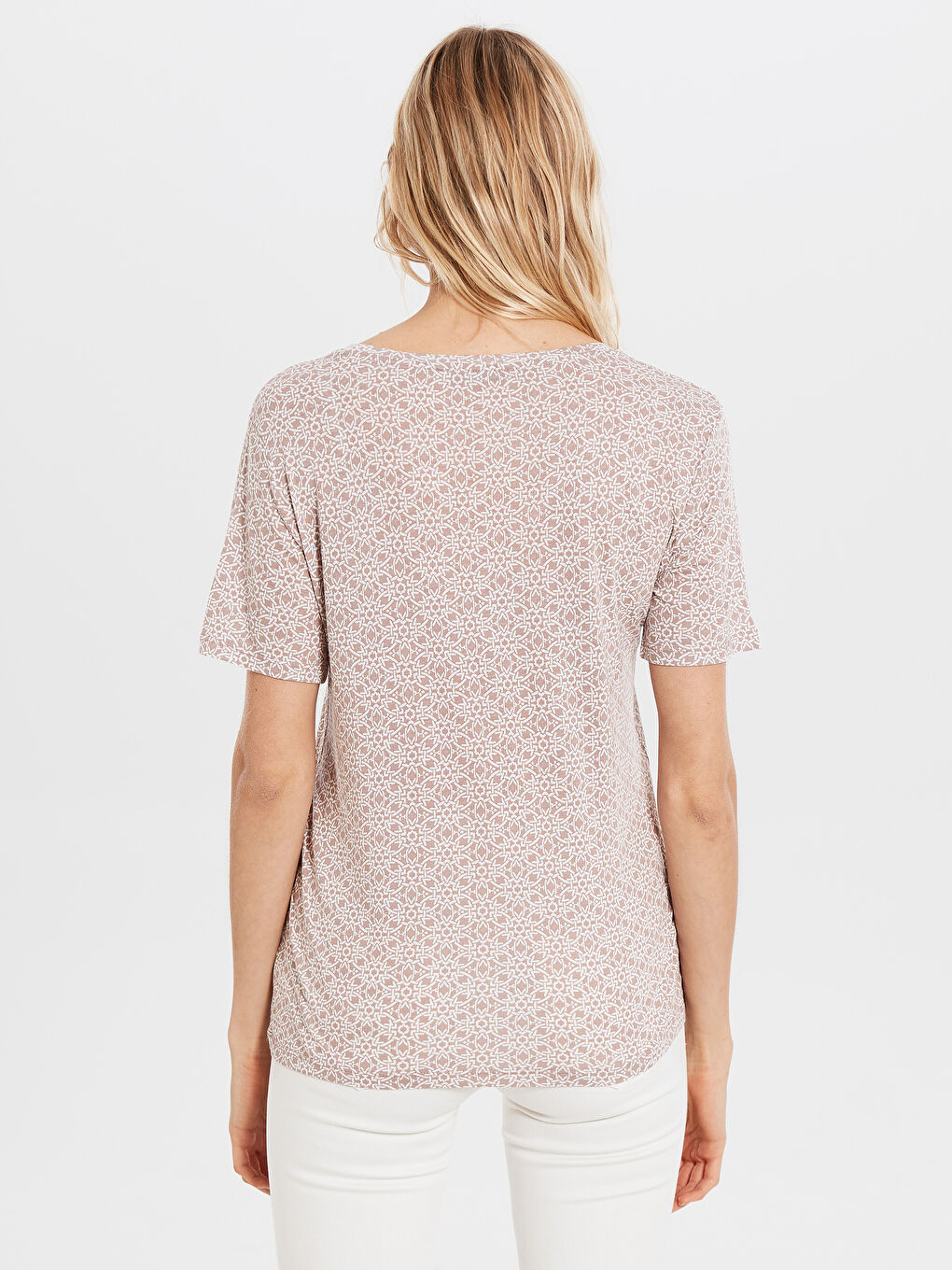 Тениски с Дълъг Ръкав и V-образно Деколте от Вискоза с Принт-2