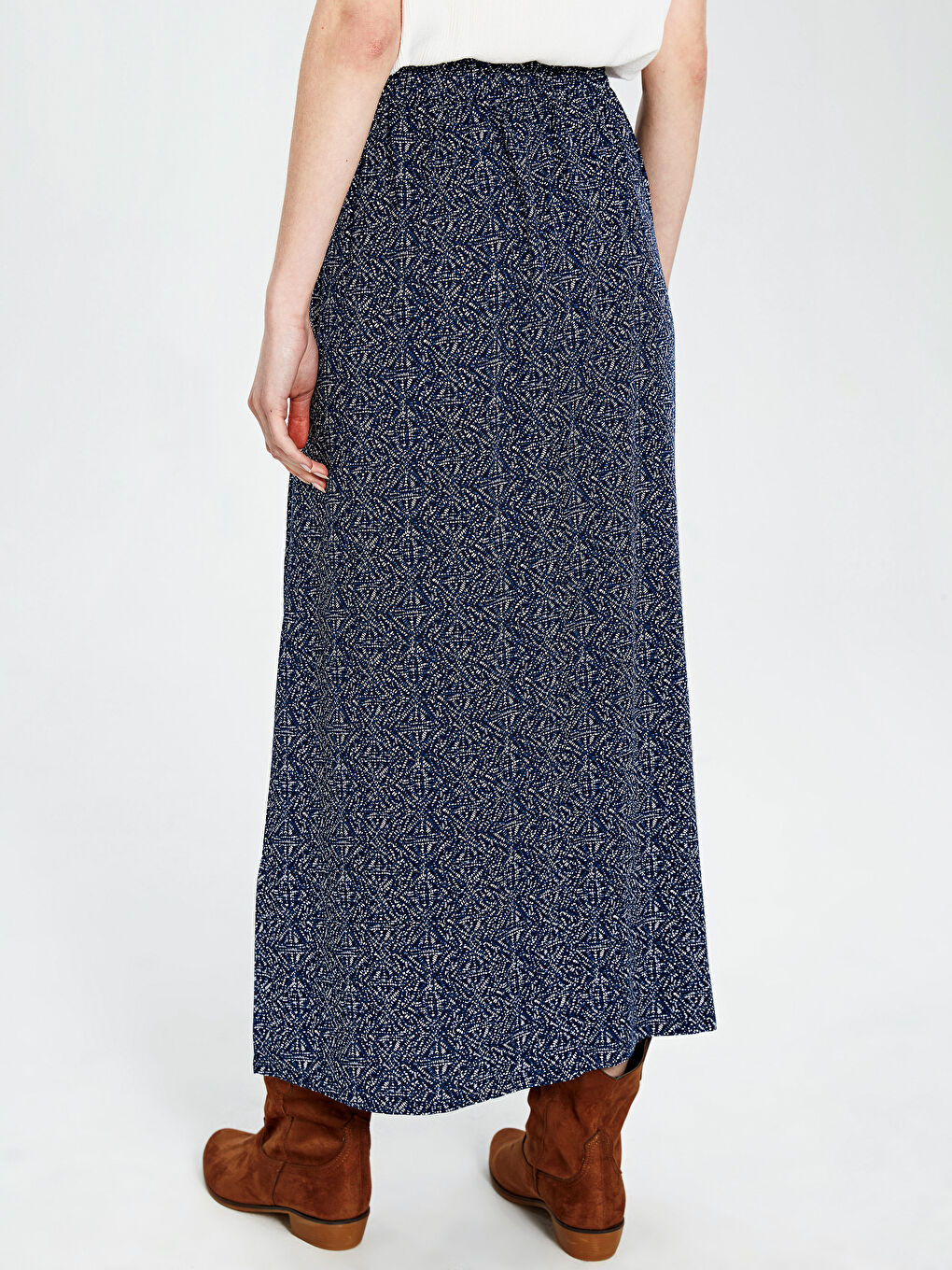 جيبة ماكسي فيسكوز منقوشة بخصر مطاطي-2