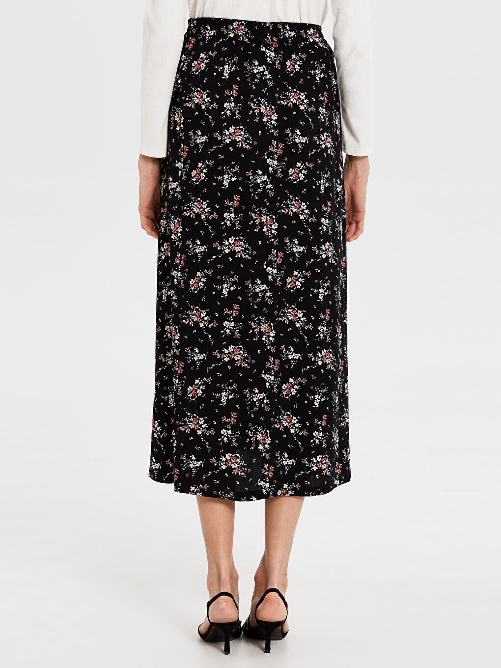 Pembe Beli Lastikli Desenli Uzun Viskon Etek-3