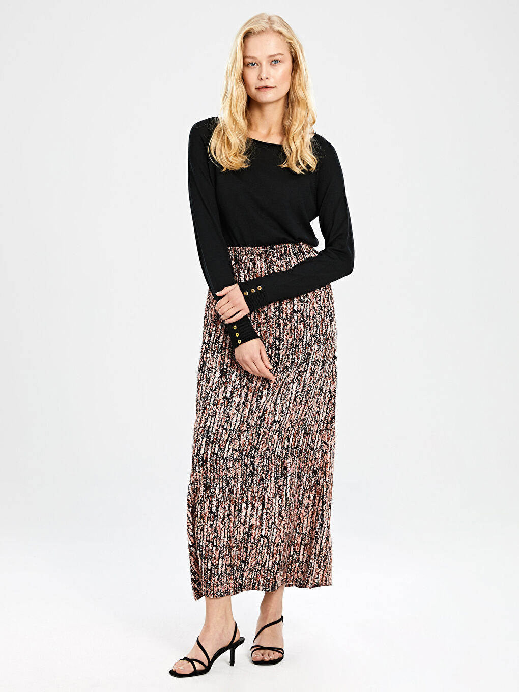 جيبة ماكسي فيسكوز منقوشة بخصر مطاطي