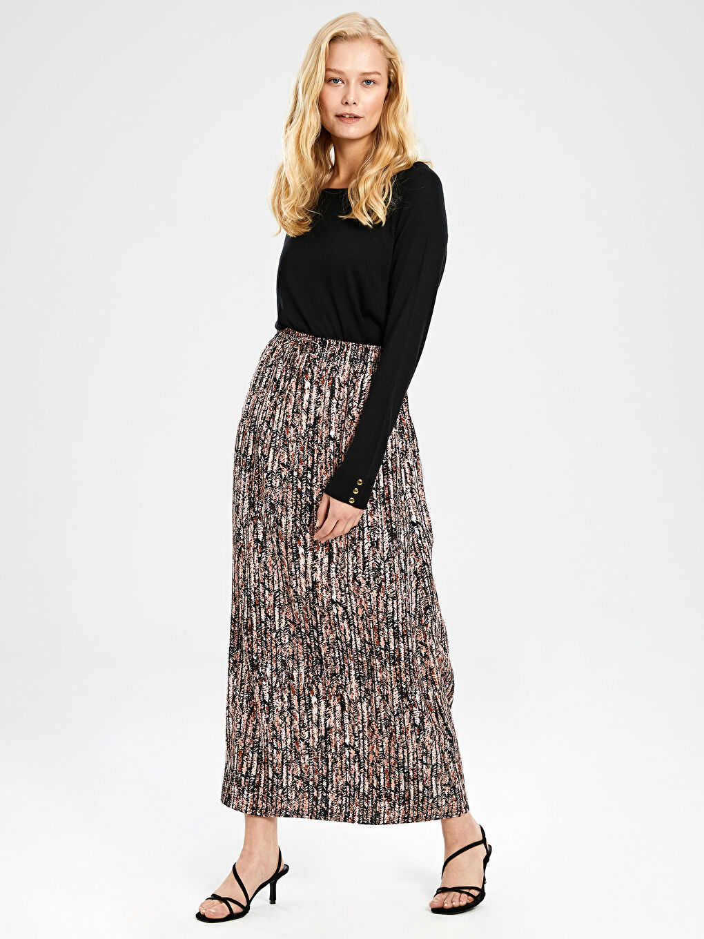 جيبة ماكسي فيسكوز منقوشة بخصر مطاطي-1