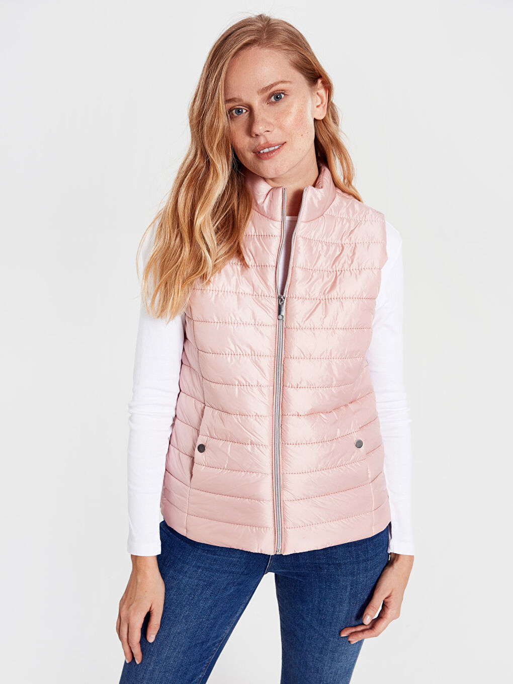 Pembe Dik Yaka Standart Fit Kadın Dik Yaka Şişme Yelek-1