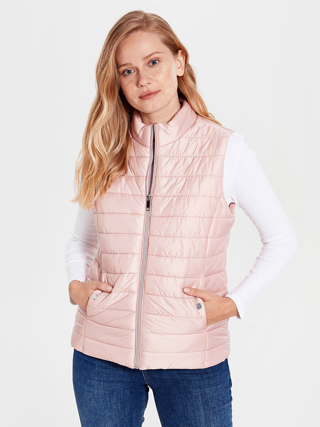 Pembe Dik Yaka Standart Fit Kadın Dik Yaka Şişme Yelek-2