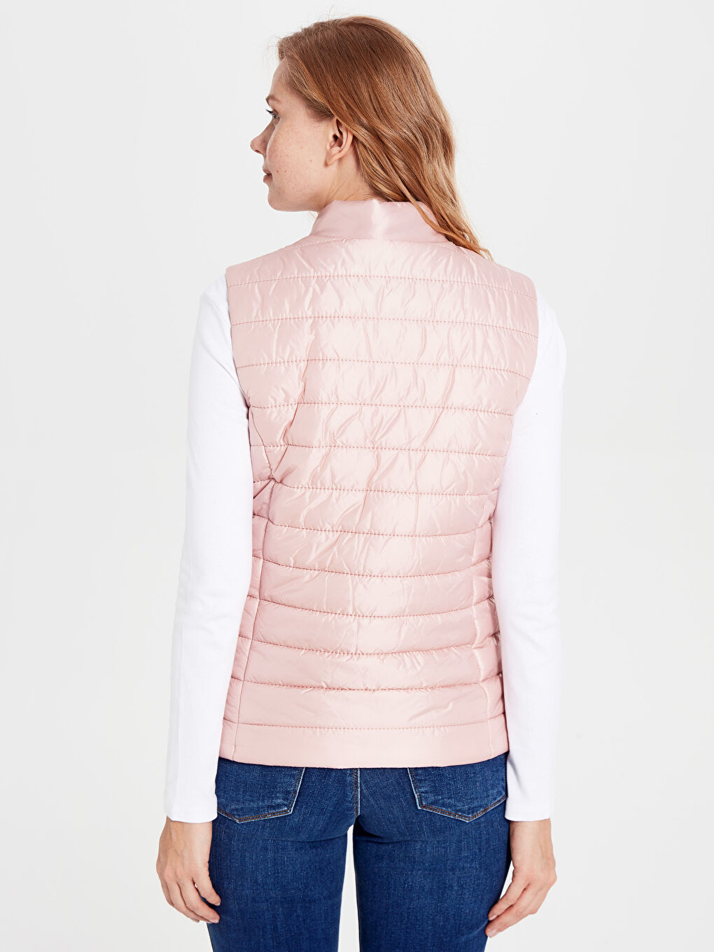 Pembe Dik Yaka Standart Fit Kadın Dik Yaka Şişme Yelek-3