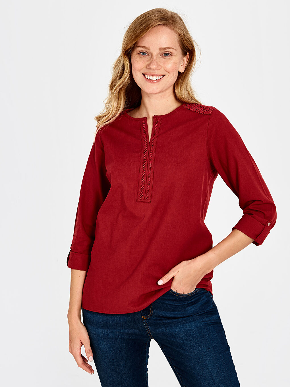 بلوزة كم طويل بقصة عادية للسيدات-2