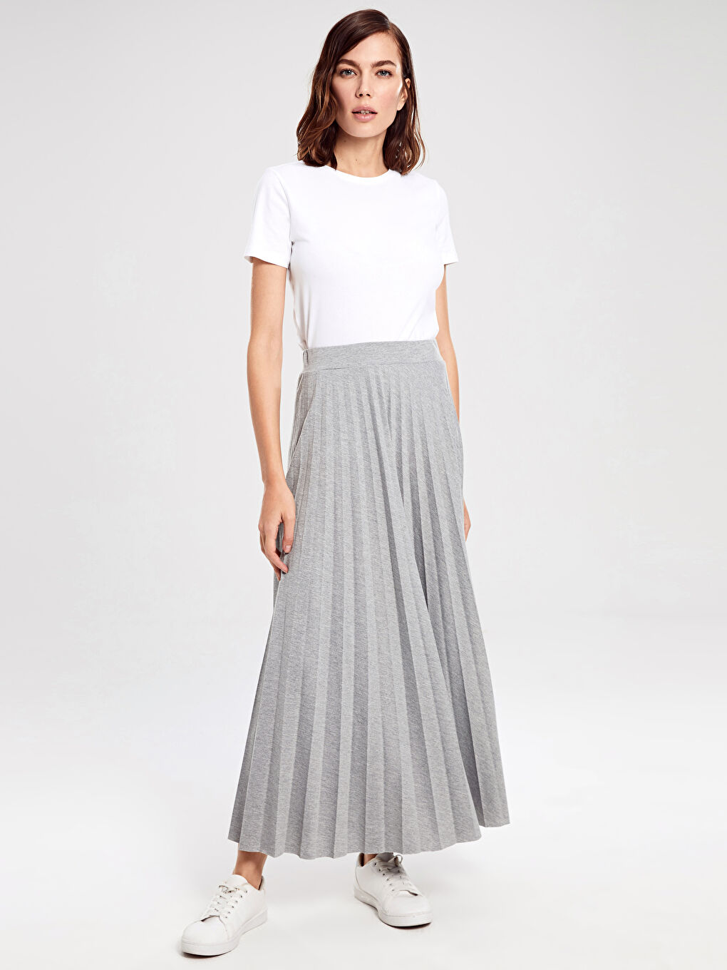Gri Rahat Kalıp Penye Kadın Etek-1