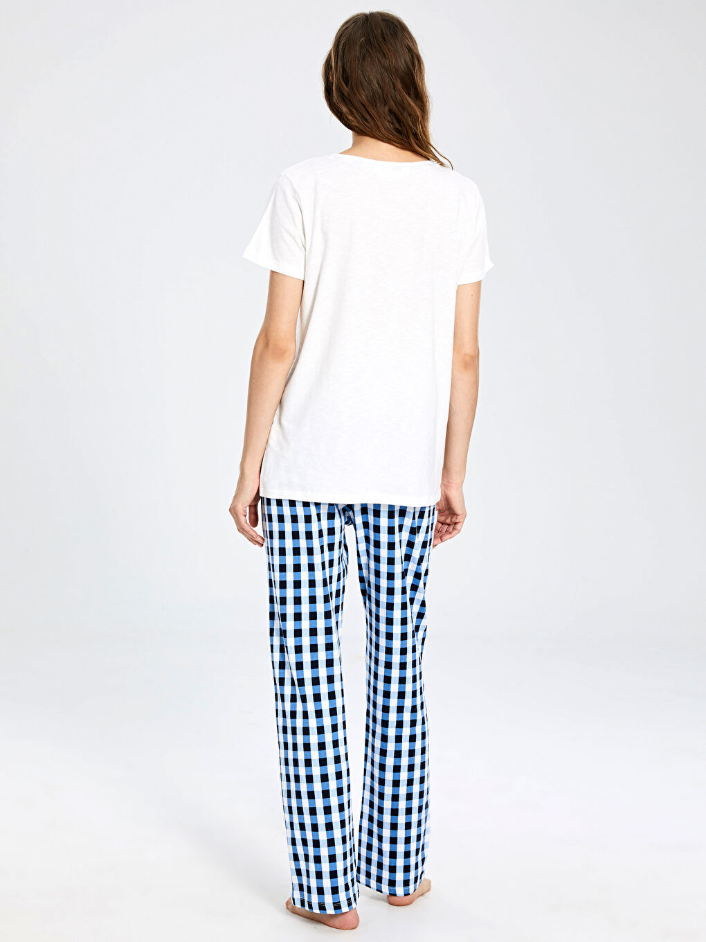 Lacivert Bisiklet Yaka Kısa Kollu Kadın Pijama Takım-3