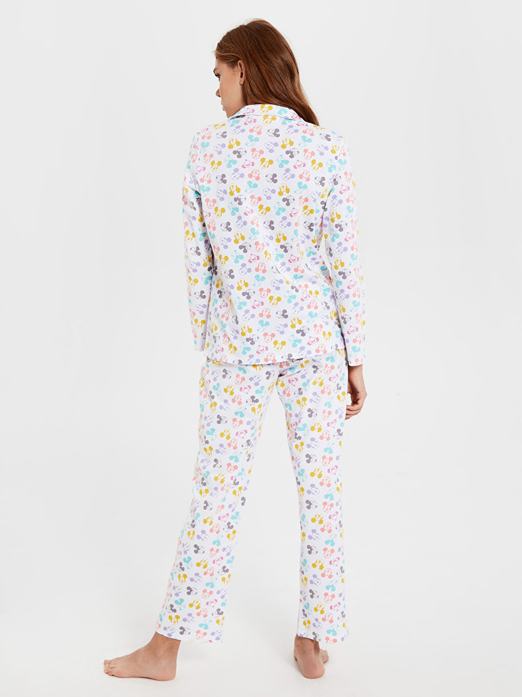 Beyaz Gömlek Yaka Uzun Kollu Kadın Pijama Takım-2