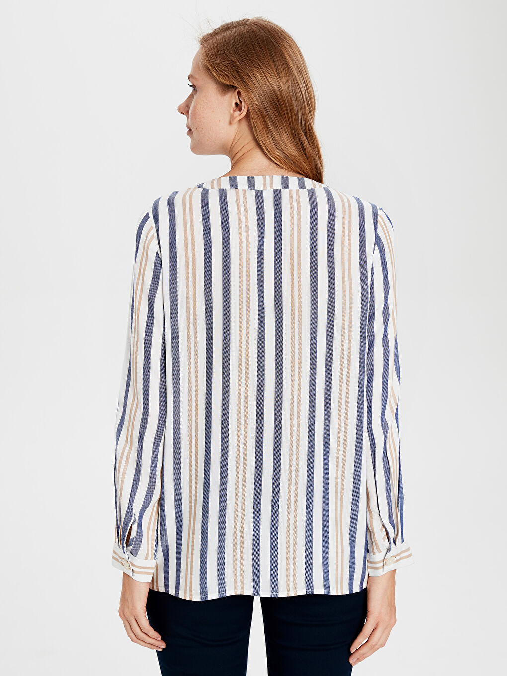 بلوزة ياقة مندرين عادي كم طويل للسيدات-3