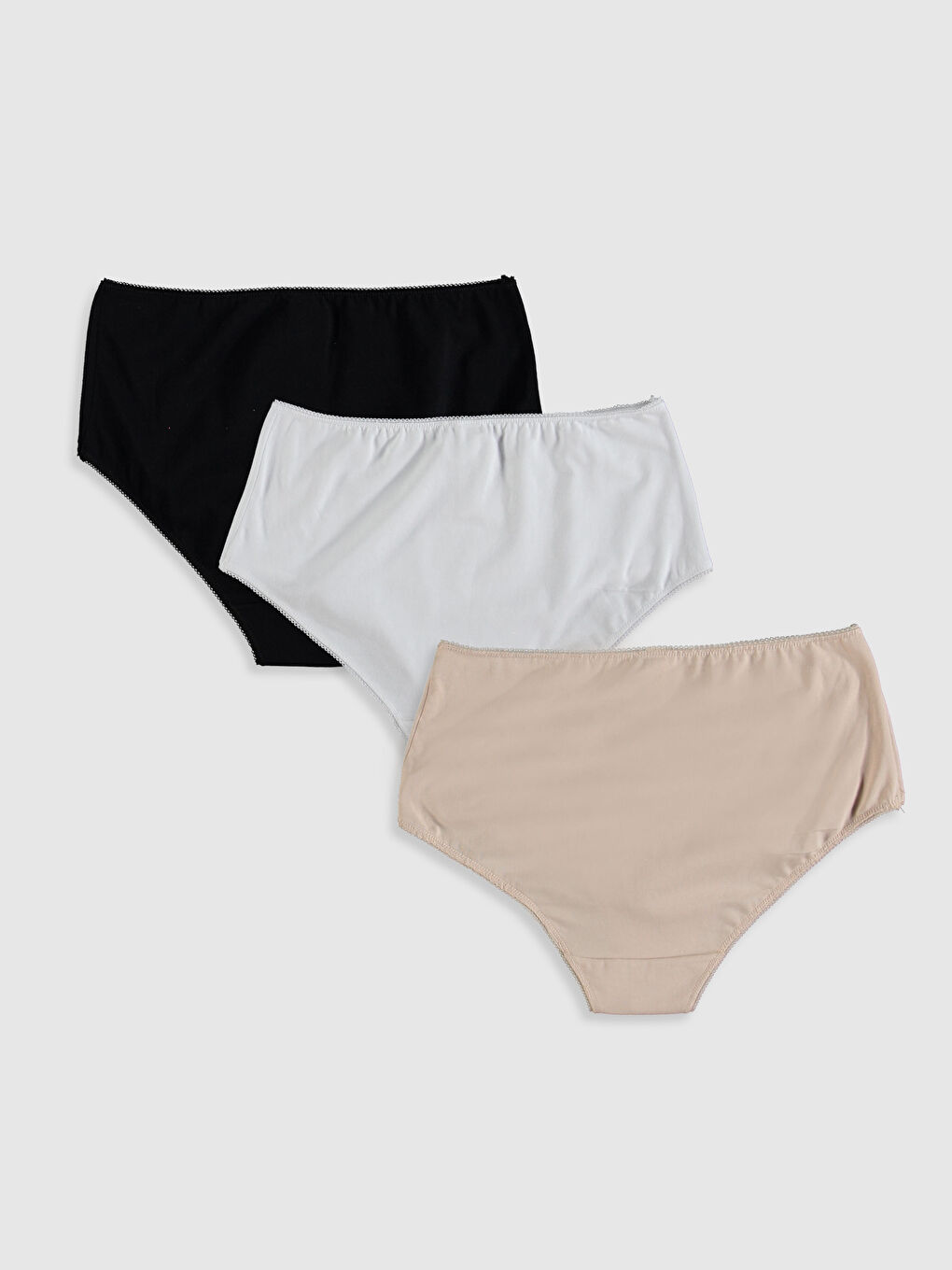 Beyaz Yüksek Bel Pamuklu Külot 3'lü-1