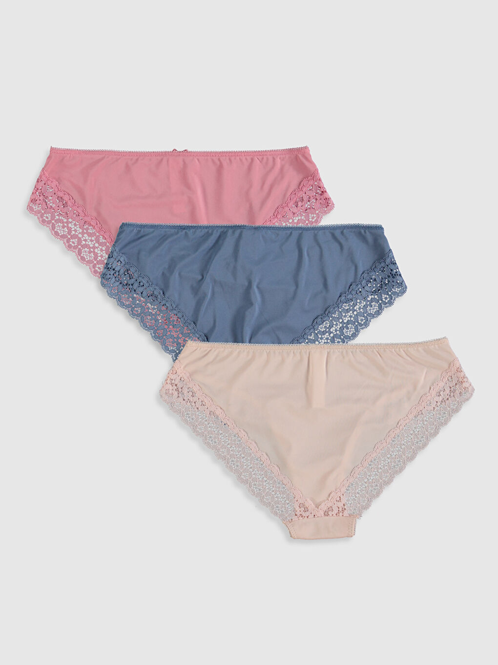 Mavi Dantel Detaylı Klasik Külot 3'lü-1