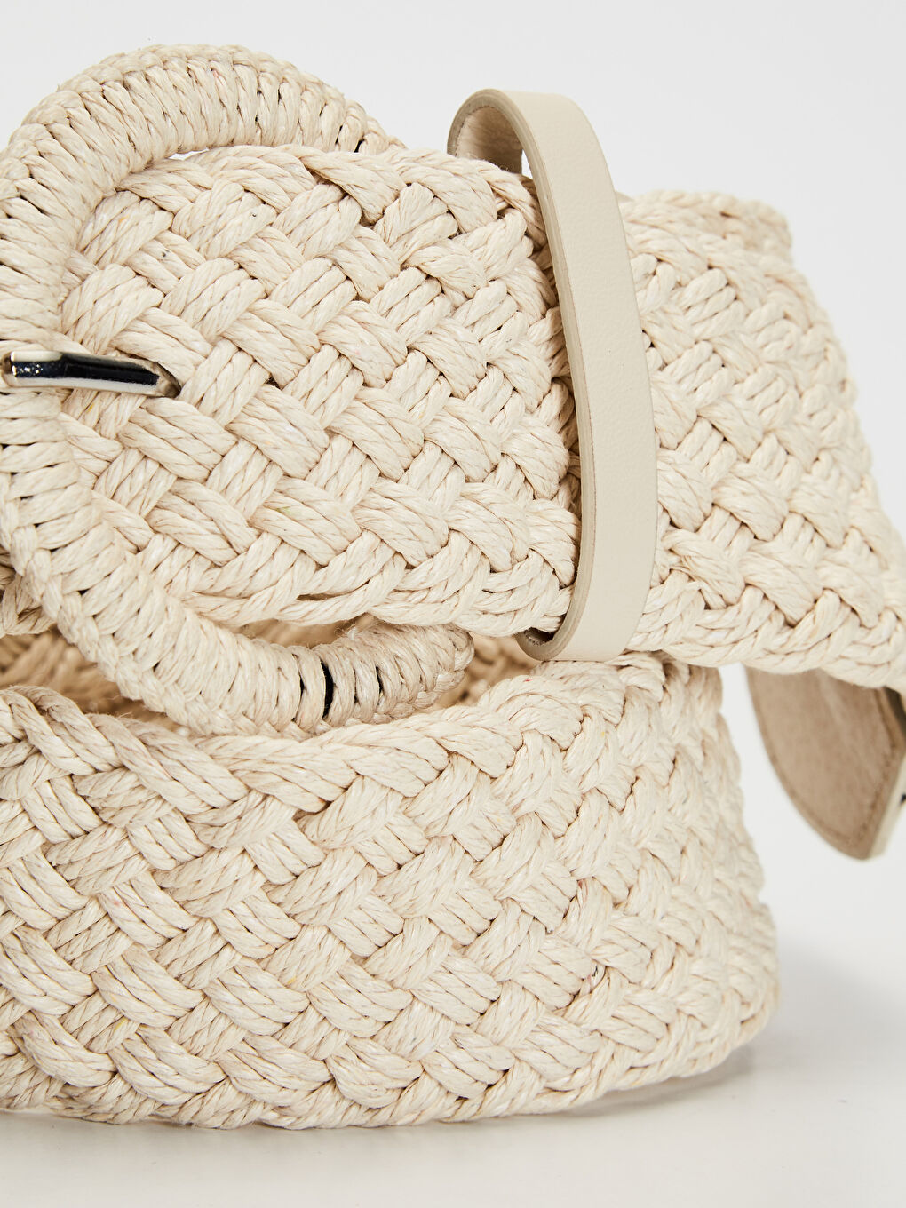 Ekru Örgü Detaylı Kadın Hasır Kemer-1