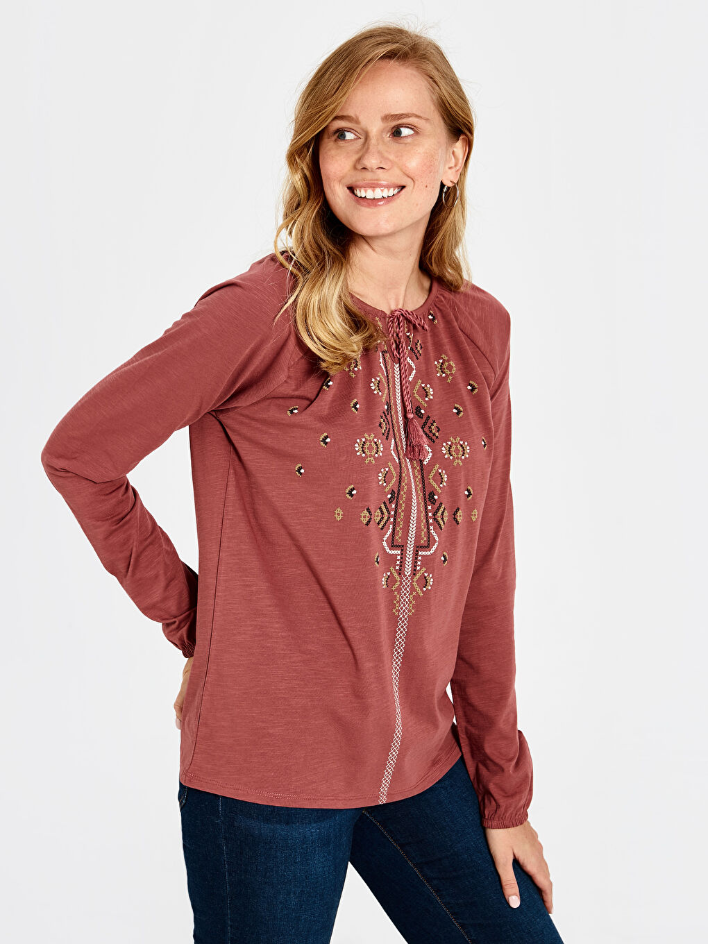 Lapel Collar Long Sleeve Women's T-Shirt