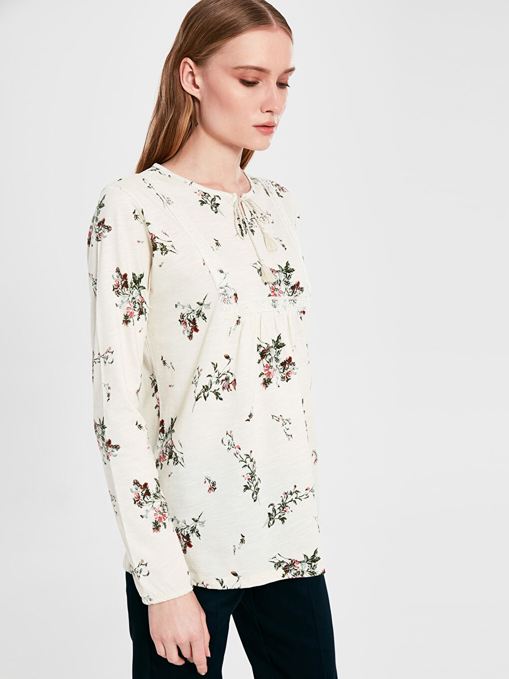 قمصان قطنية بأكمام طويلة بنقشة زهور-2