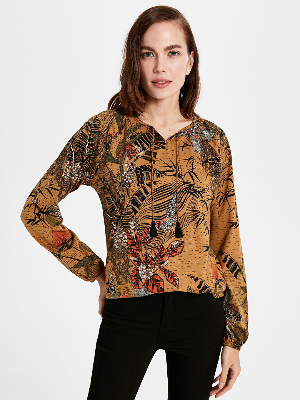 Lapel Collar Long Sleeve Women's T-Shirt-2