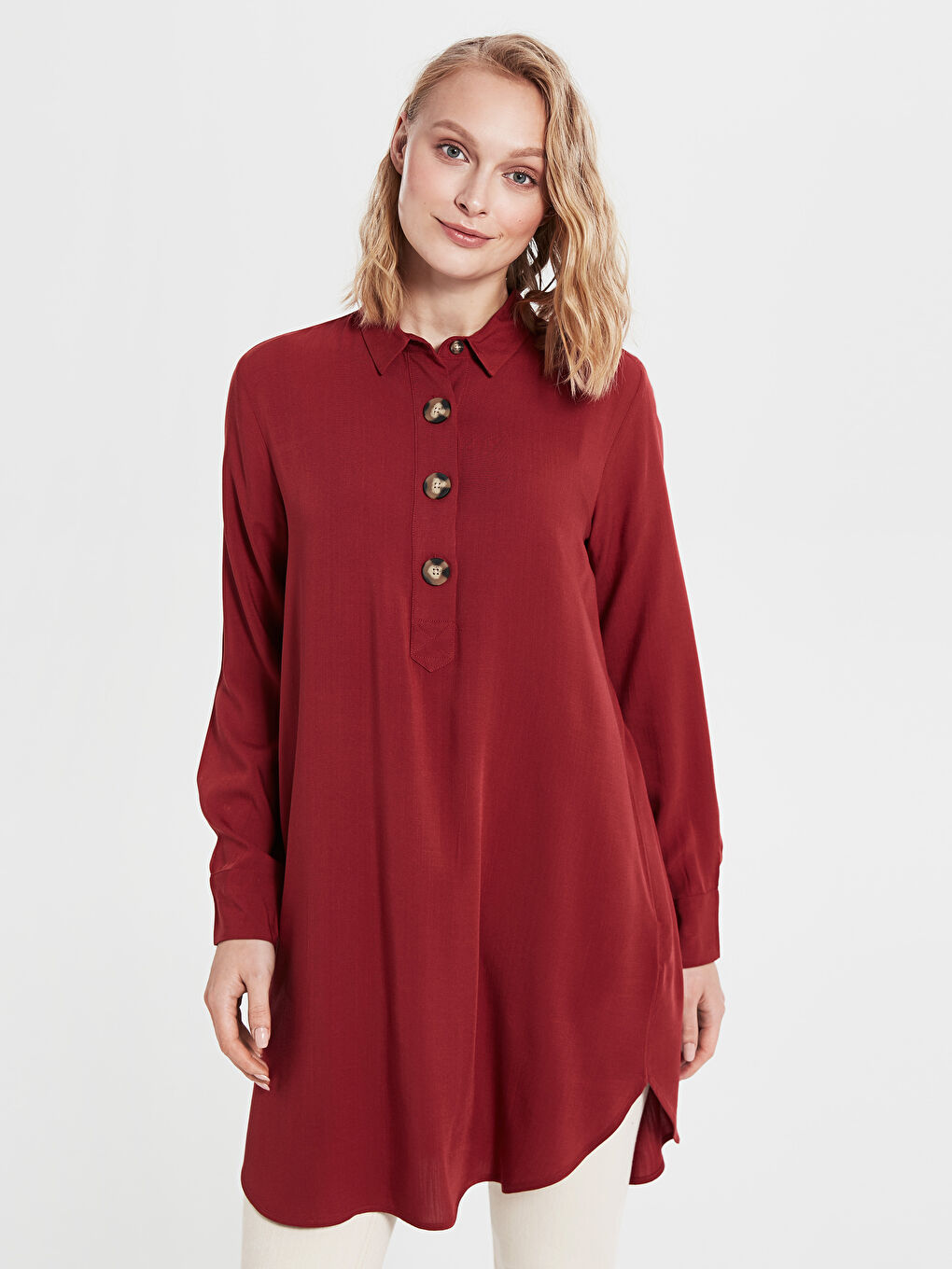 Viscose Women's Long Sleeve Tunic Buttoned Collar