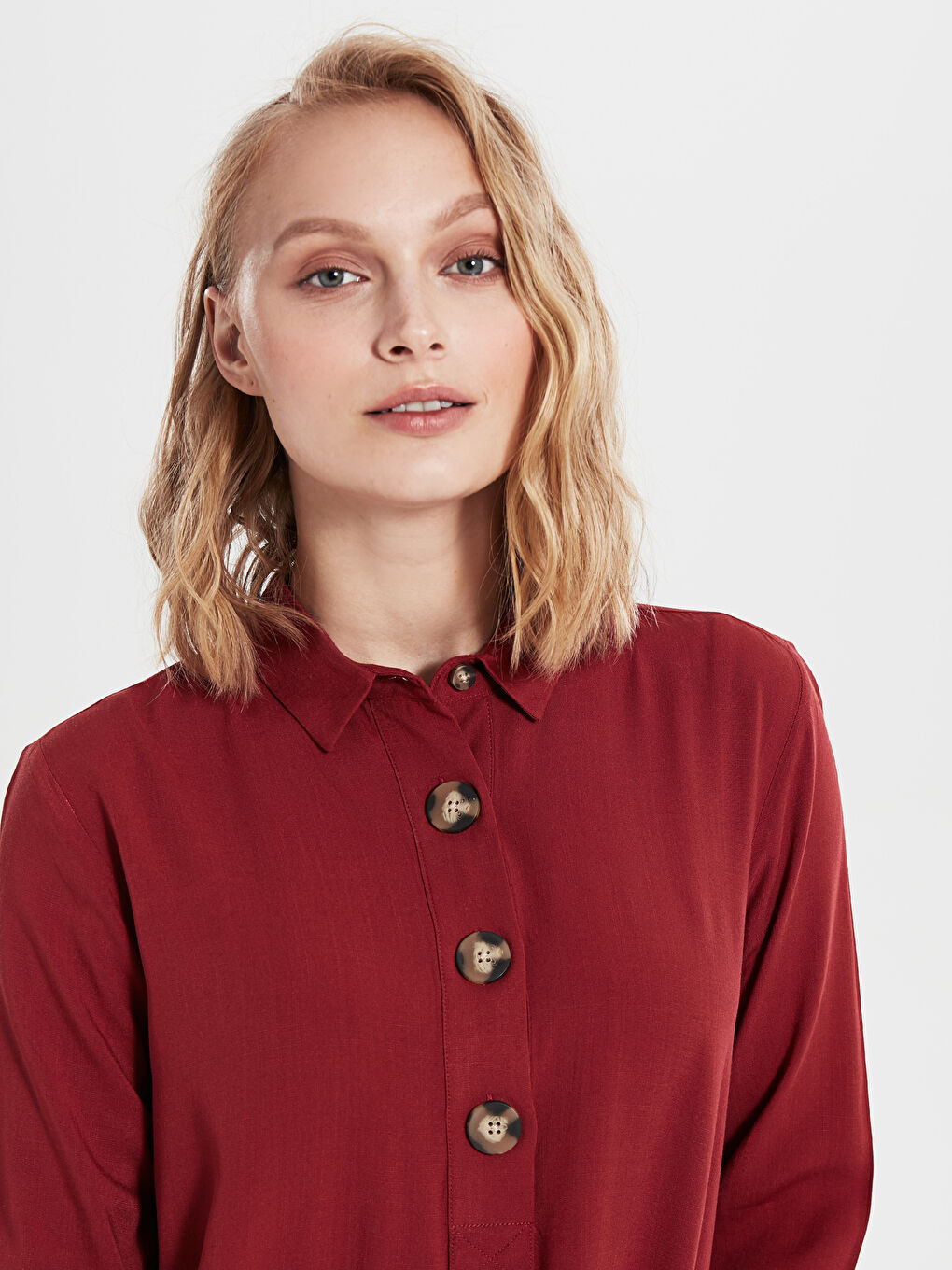 Viscose Women's Long Sleeve Tunic Buttoned Collar-2