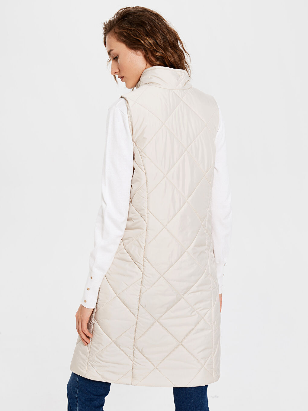 High Neck Self Patterned Pocket Detailed Women's Vest-9