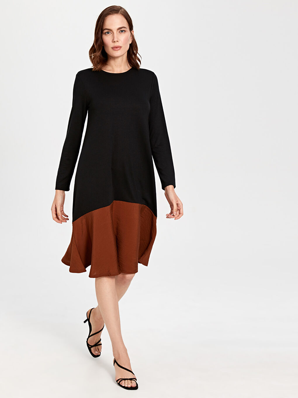 فستان قطن ممشط كم طويل عادي للسيدات-2