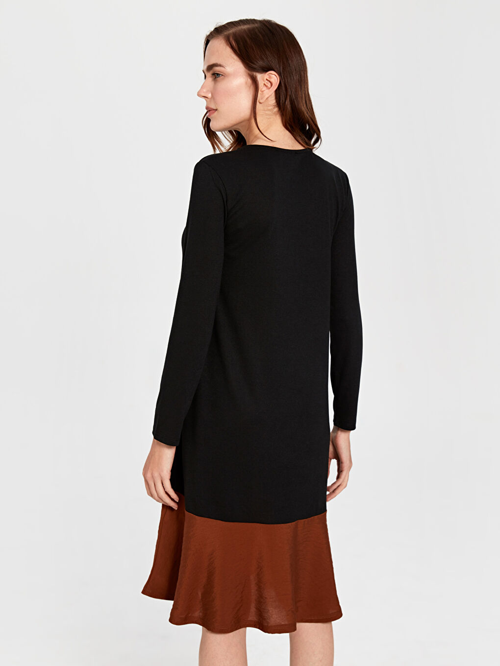 فستان قطن ممشط كم طويل عادي للسيدات-3