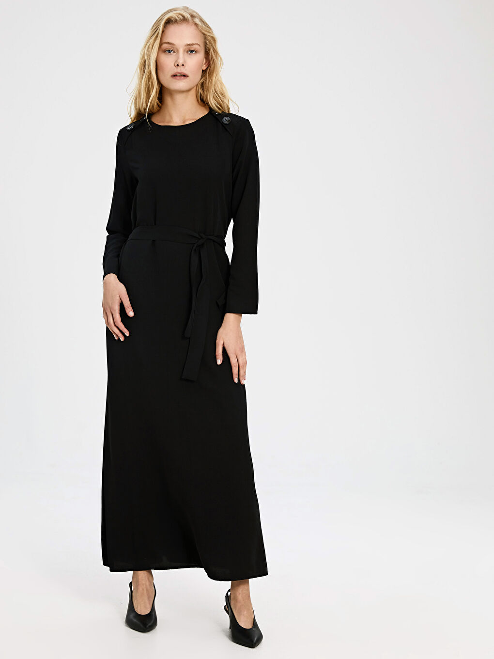 Siyah Standart Fit Uzun Kollu Kadın Elbise-1