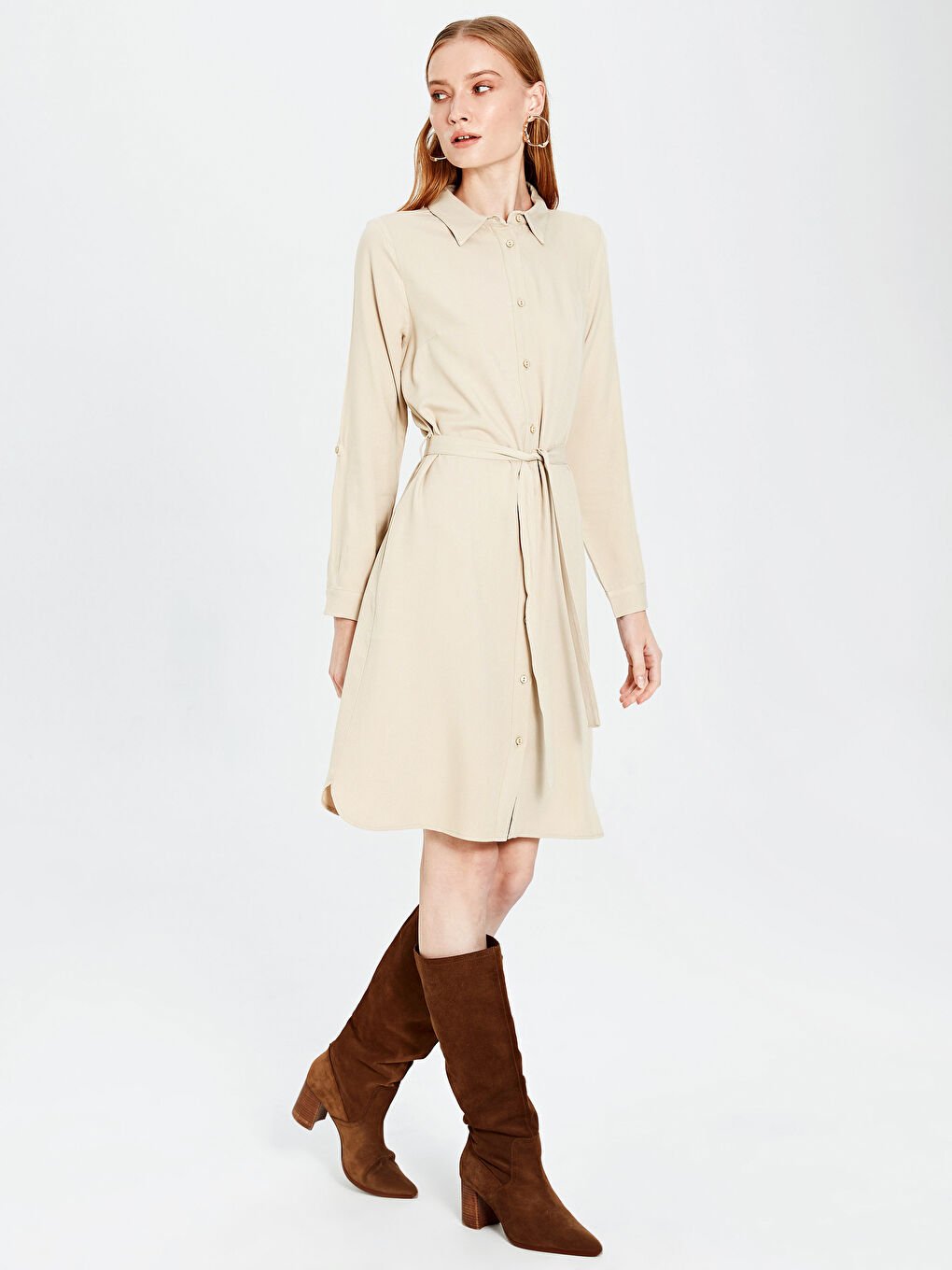 Bej Gömlek Elbise-1