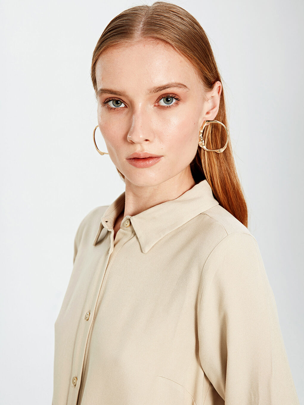 Bej Gömlek Elbise-3