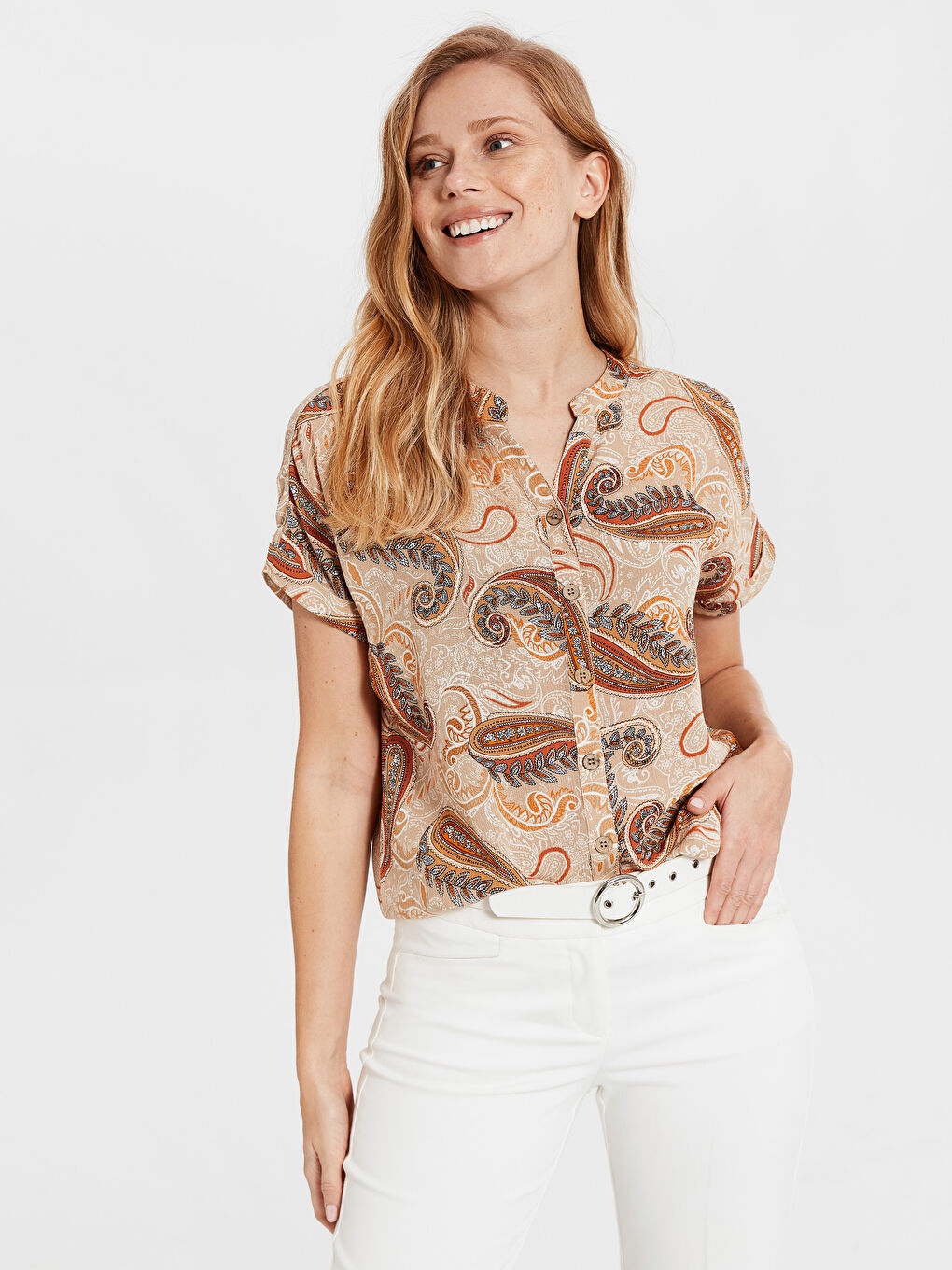 Chemise pour Femmes à Manches Courtes Froissée Coupe Régulière-1