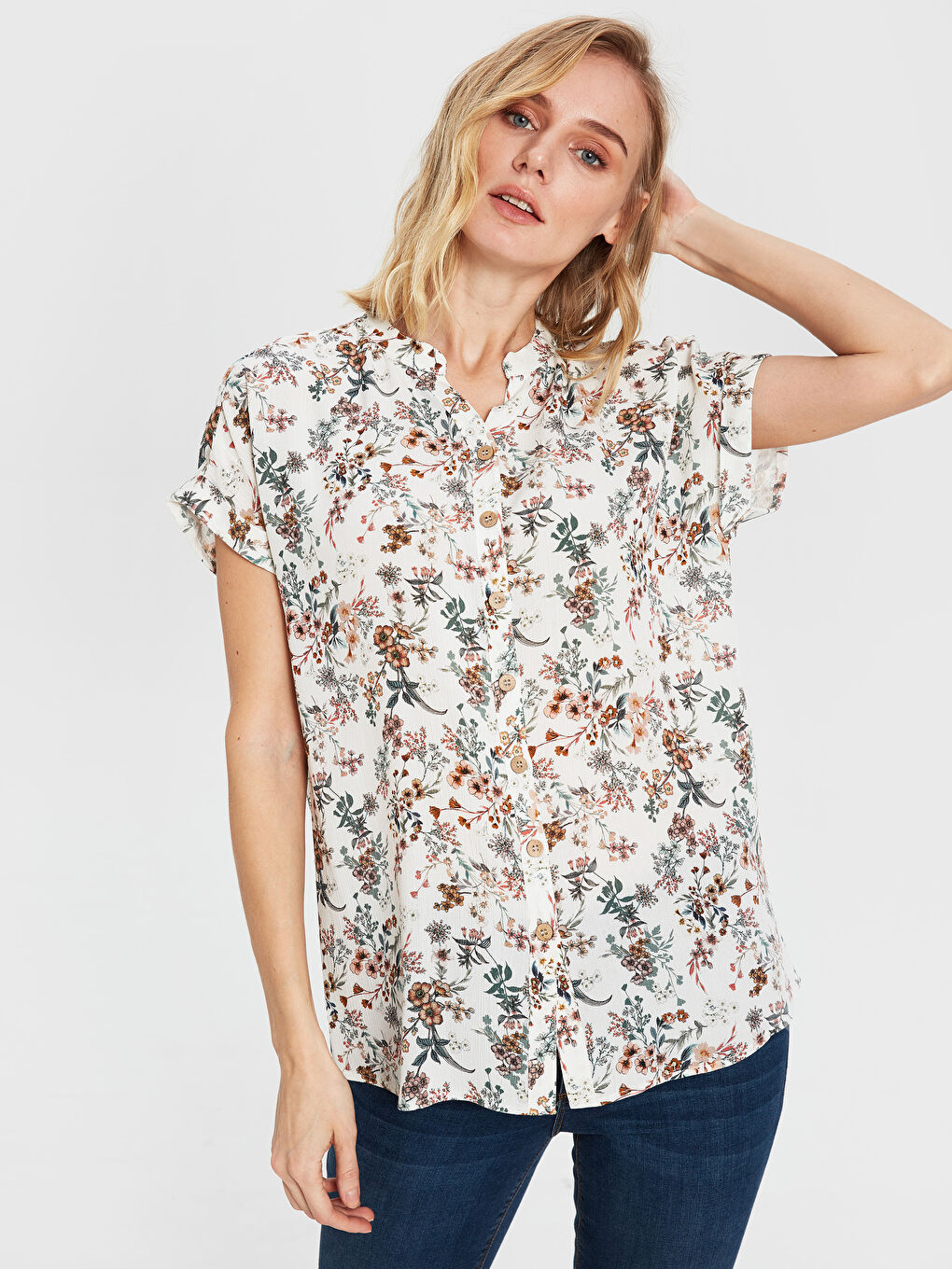 Chemise pour Femmes à Manches Courtes Froissée Coupe Régulière-2