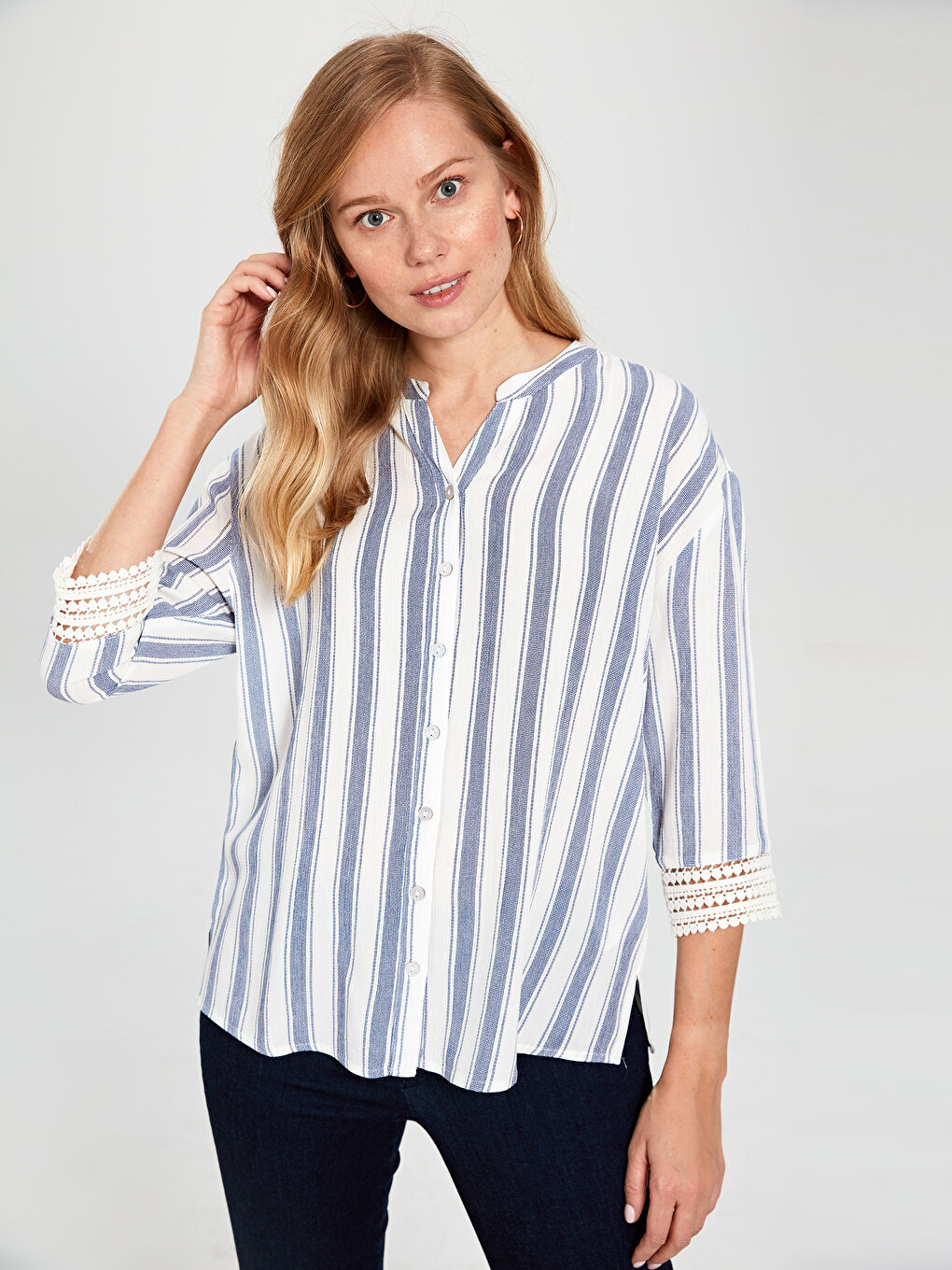 Звичайний крій сорочка з довгим рукавом зі зморшкою для жінок-2