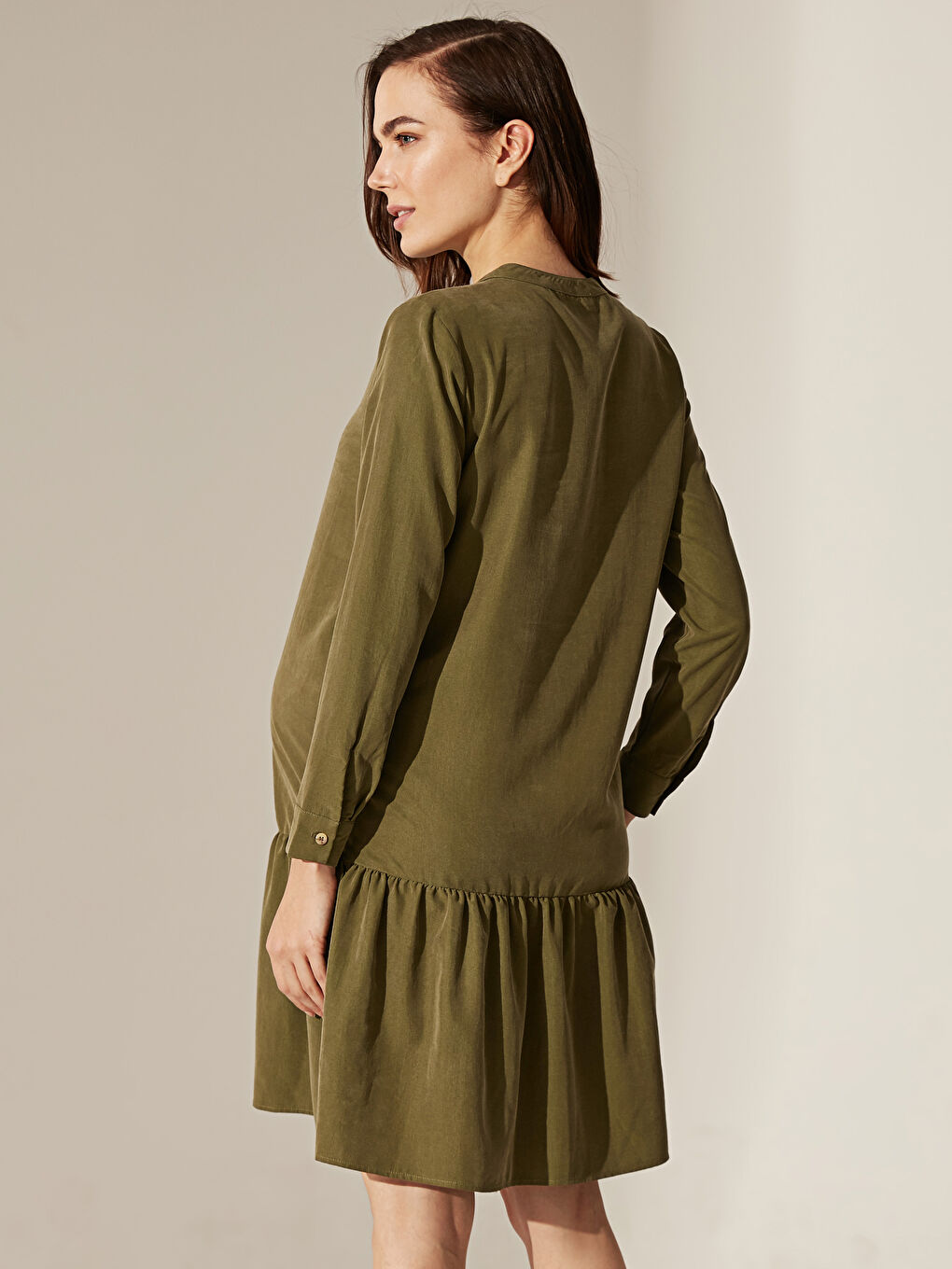 Button Detailed Loose Long Sleeve Maternity Shirt Dress-7