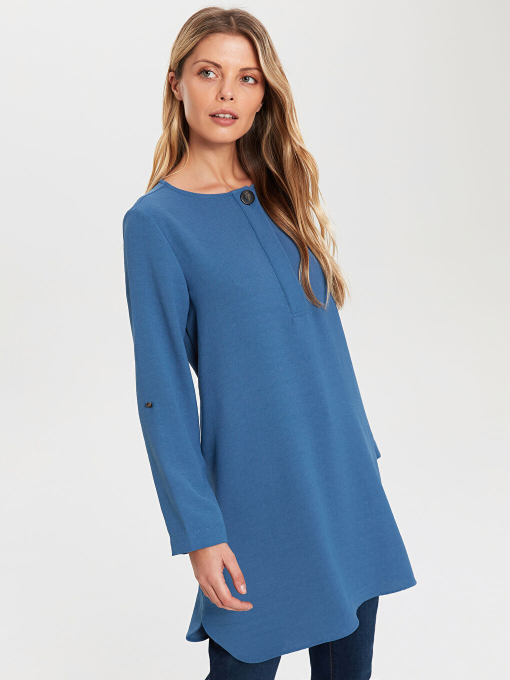 Viscose Women's Long Sleeve Button Detail Tunic-2