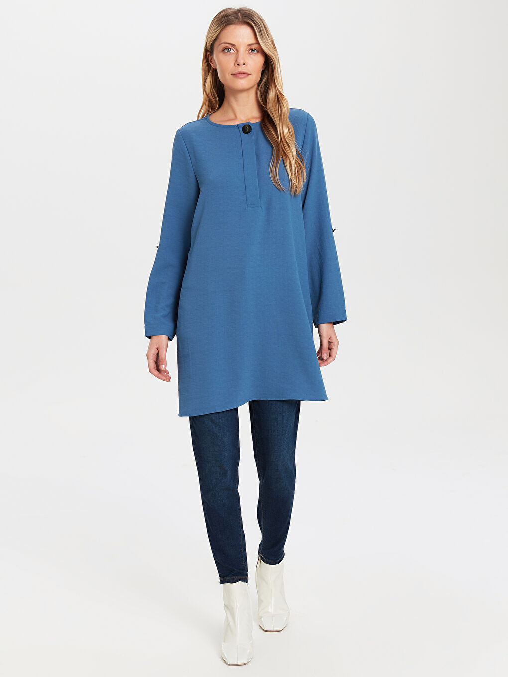 Viscose Women's Long Sleeve Button Detail Tunic-3