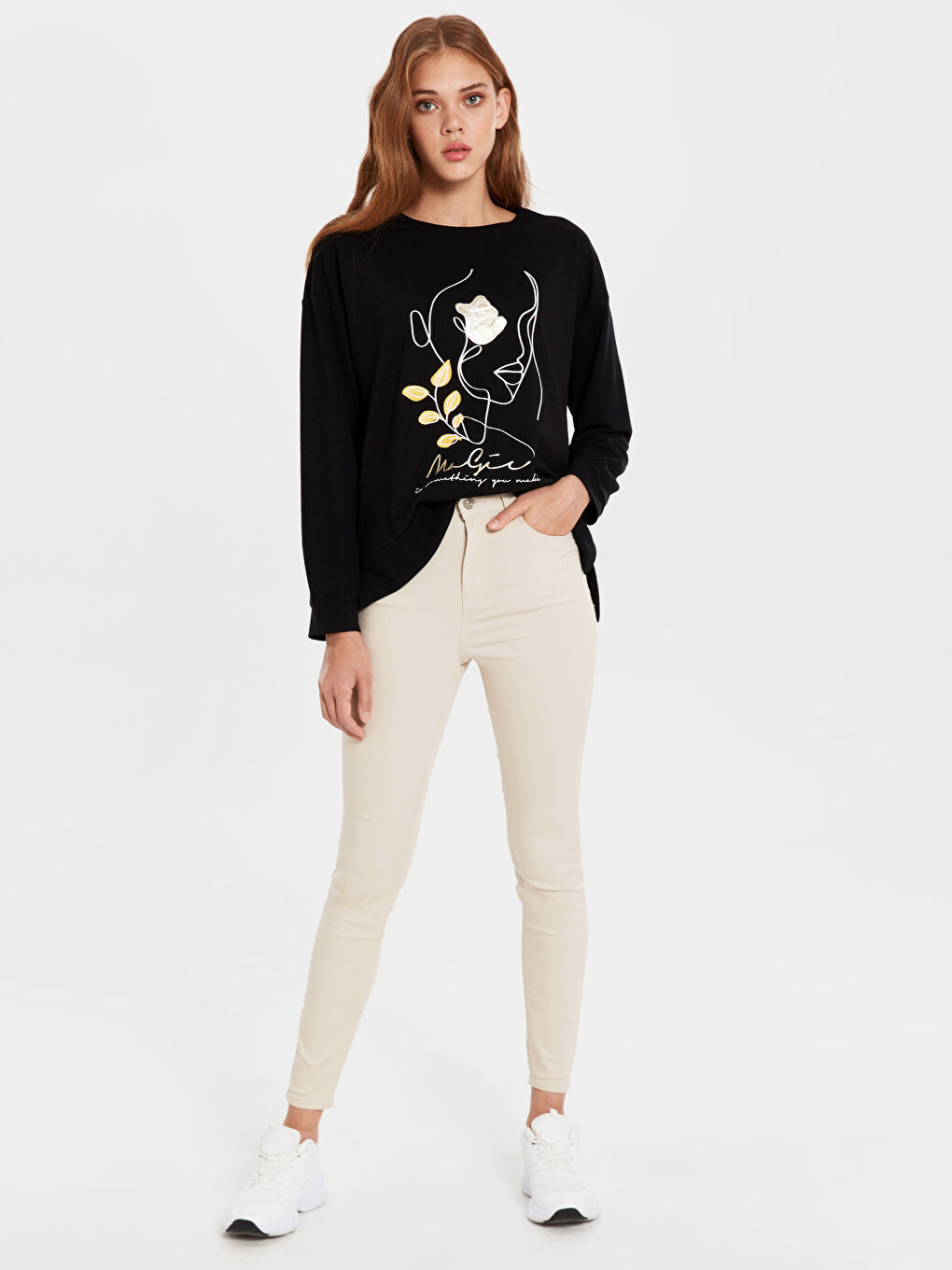 Bej Yüksek Bel Jüpiter Süper Skinny Fit Kadın Jean Pantolon-3